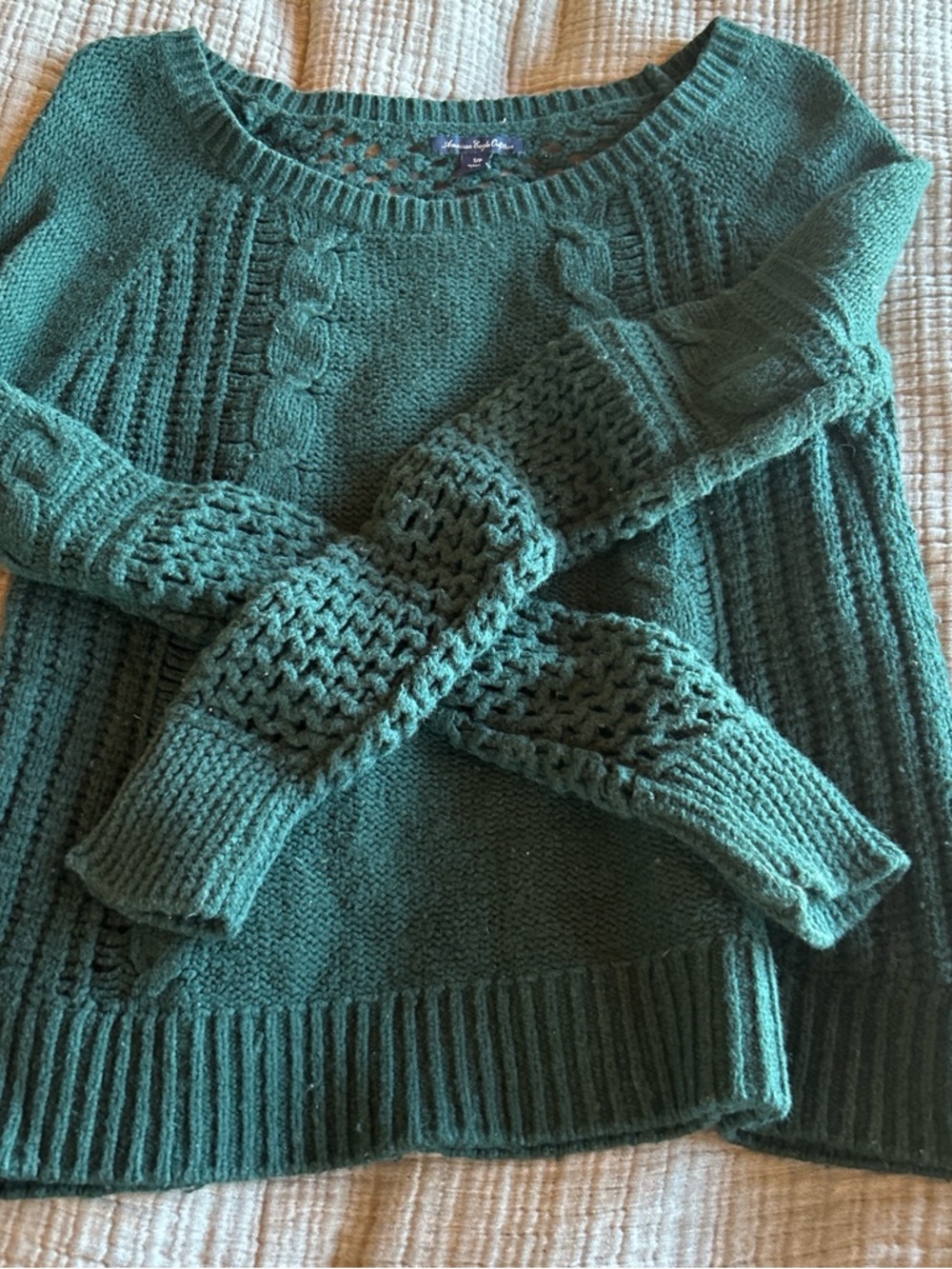 American Eagle Outfitters Teal Cable Knit Crew Sweater